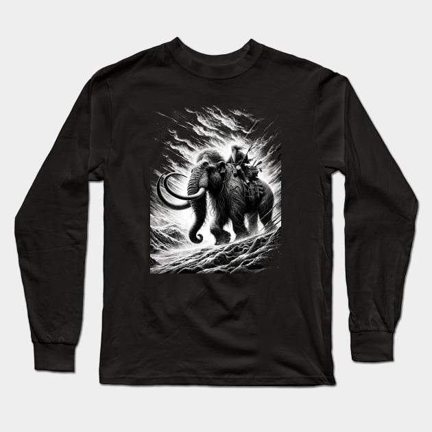 The Mammoth Rider - Primitive Fantasy Illustration Long Sleeve T-Shirt by AltrusianGrace